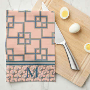 Art Deco Overlapping Squares (Monogrammed) Tea Towel