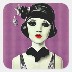 Art Deco Painted Flapper Mannequin Head Square Sticker