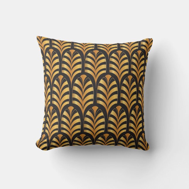 Art Deco Palms black & gold Cushion (Front)