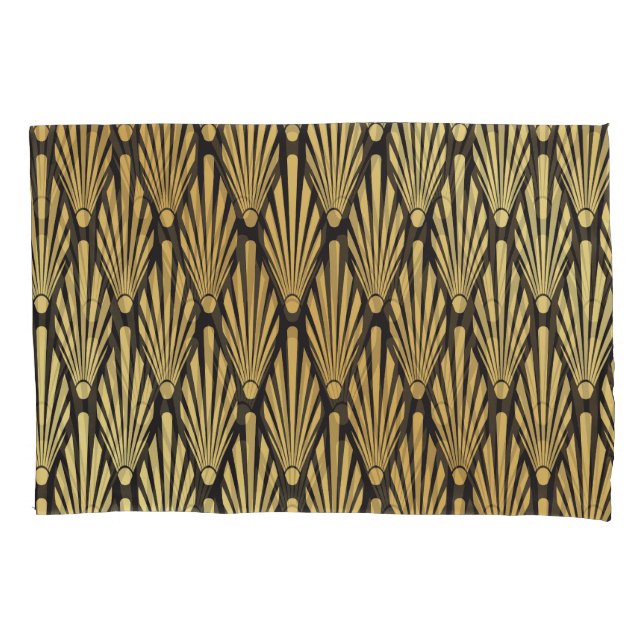 Art Deco Palms: Black Gold. Pillowcase (Front)