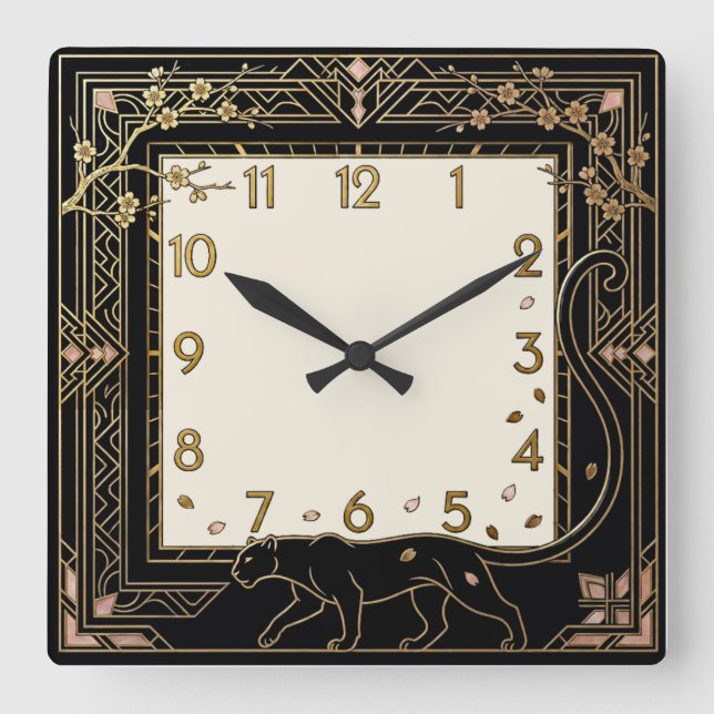 Art Deco Pantera Square Wall Clock (Front)