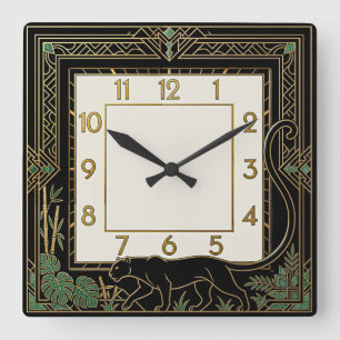Art Deco Panther Square Wall Clock
