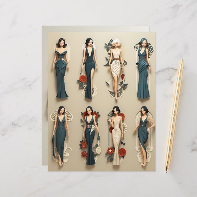 Art Deco Paper Dolls Scrapbook Paper (Front/Back In Situ)