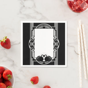 Art Deco Parisian Black and White Swans Napkin