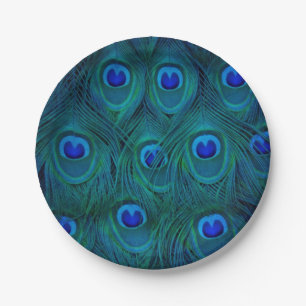 Art Deco  Parisian Teal Green Peacock Feather Paper Plate