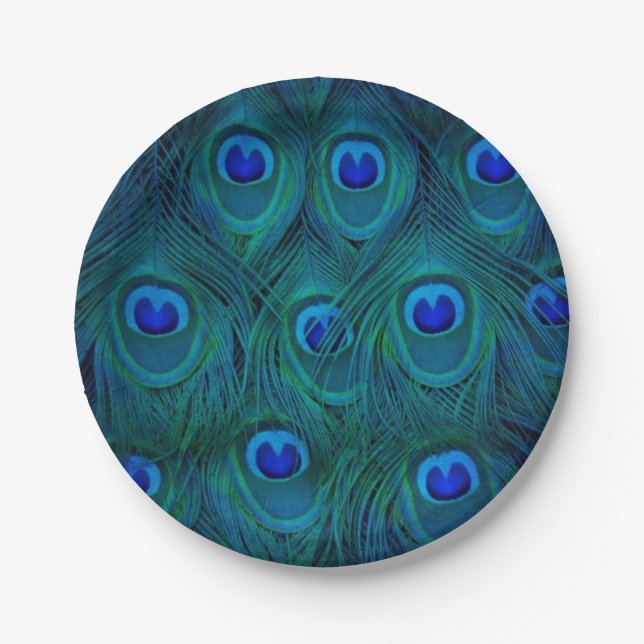 Art Deco  Parisian Teal Green Peacock Feather Paper Plate (Front)