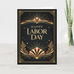 Art Deco Patriotic Gold Tribute Happy Labor Day Card