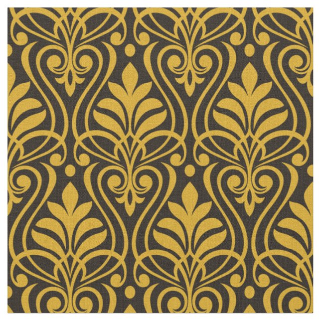 Art Deco Pattern 01 - Deco Gold 2 on Black Fabric (Close Up)