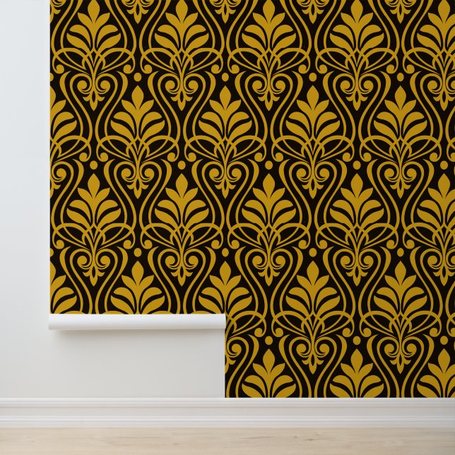 Art Deco Pattern 01 - Deco Gold 2 on Black Wallpaper (Application)