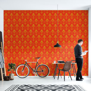 Art Deco Pattern 01 - Deco Gold 2 on Carmine Red Wallpaper