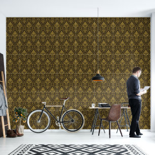 Art Deco Pattern 01 - Deco Gold on Deco Black Wallpaper