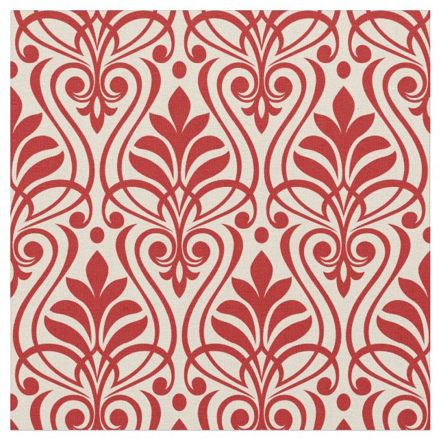Art Deco Pattern 01 - Escher Red on Off-White Fabric (Close Up)
