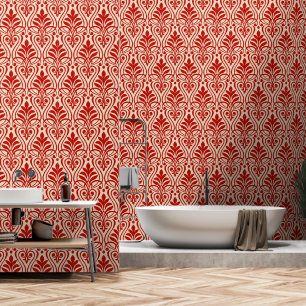Art Deco Pattern 01 - Milano Red on Off-White Wallpaper