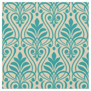 Art Deco Pattern 01 - Teal on Off-White Fabric