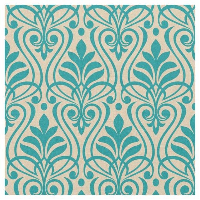 Art Deco Pattern 01 - Teal on Off-White Fabric (Close Up)
