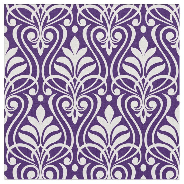 Art Deco Pattern 01 - White on Cadbury Purple Fabric (Close Up)