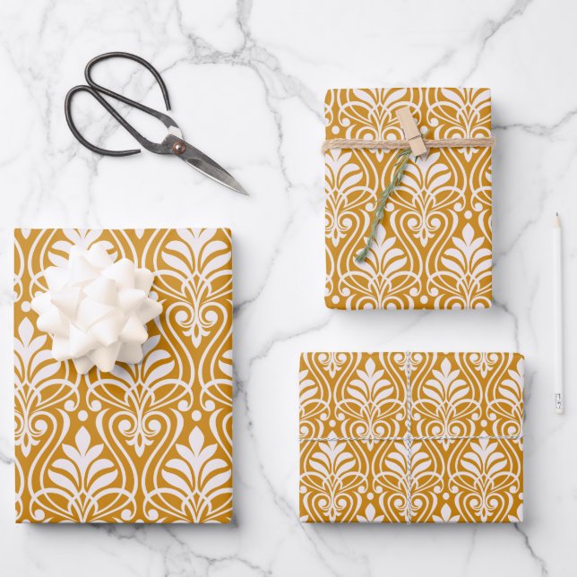 Art Deco Pattern 01 - White on Deco Gold 2 Wrapping Paper Sheet (Front)