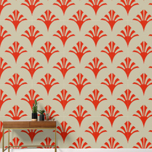 Art Deco Pattern 02 - Dali's Red on Off-White Wallpaper