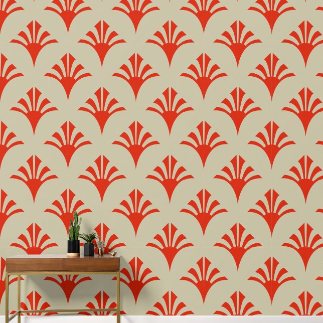 Art Deco Pattern 02 - Dali's Red on Off-White Wallpaper (Hallway)