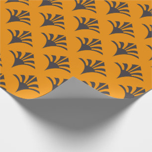 Art Deco Pattern 02 - Deco Black on Vivid Gamboge Wrapping Paper