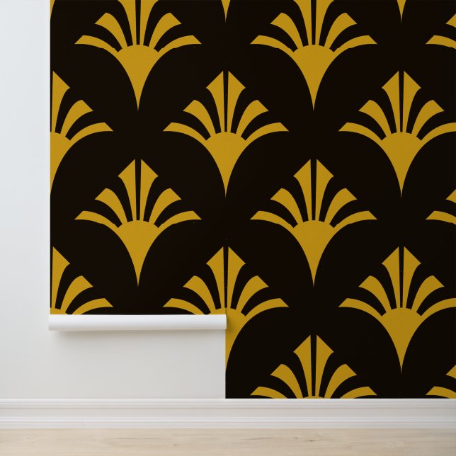 Art Deco Pattern 02 - Deco Gold 2 on Black Wallpaper (Application)