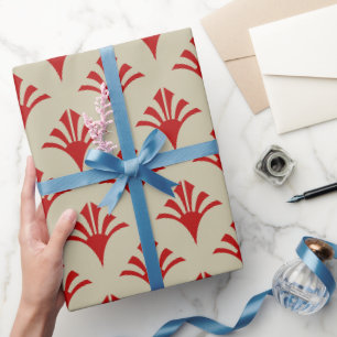 Art Deco Pattern 02 - Escher Red on Off-White Wrapping Paper