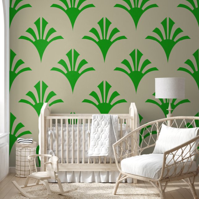 Art Deco Pattern 02 - Forest Green on Off-White Wallpaper (Kids)
