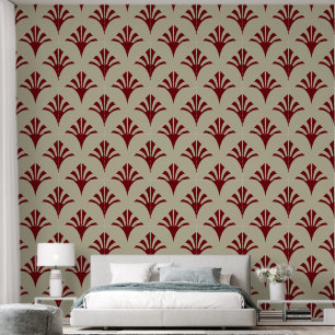 Art Deco Pattern 02 - Midnight Red on Off-White Wallpaper