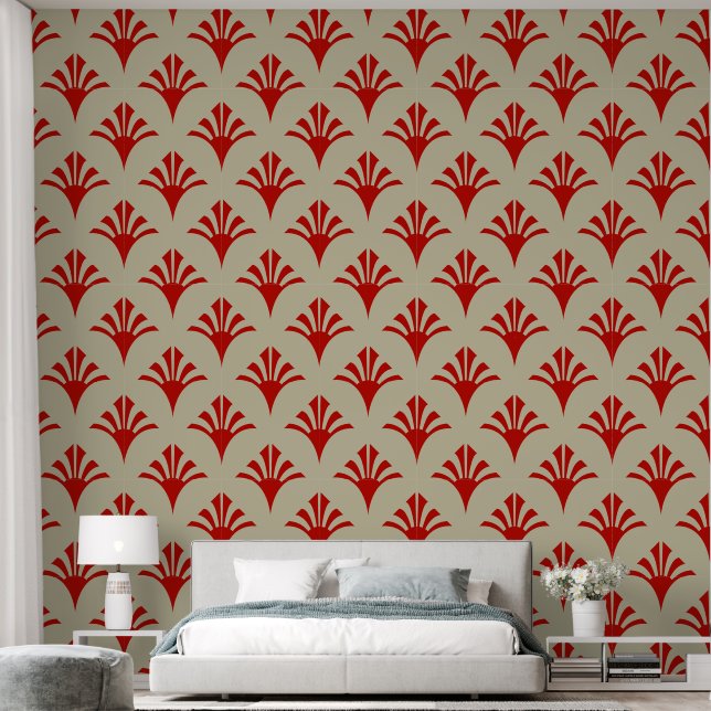 Art Deco Pattern 02 - Milano Red on Off-White Wallpaper (Bedroom)