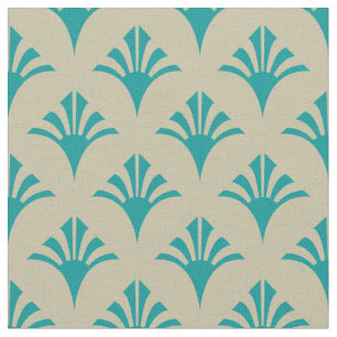 Art Deco Pattern 02 - Teal on Off-White Fabric