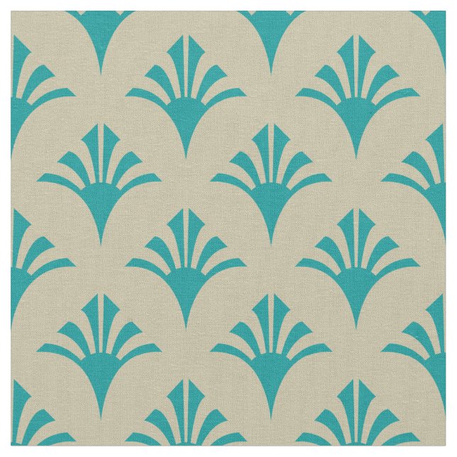Art Deco Pattern 02 - Teal on Off-White Fabric (Close Up)
