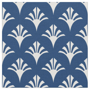 Art Deco Pattern 02 - White on Dark Azure Fabric