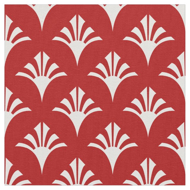 Art Deco Pattern 02 - White on Milano Red Fabric (Close Up)