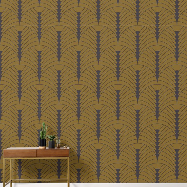Art Deco Pattern 03 - Deco Black on Deco Gold Wallpaper (Hallway)