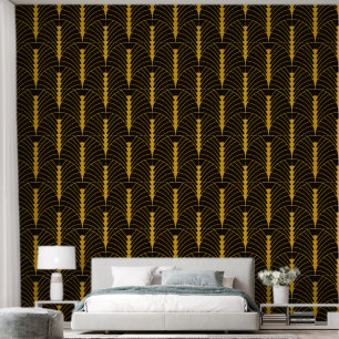 Art Deco Pattern 03 - Deco Gold 2 on Black Wallpaper