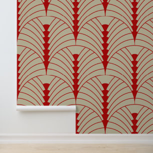 Art Deco Pattern 03 - Escher Red on Off-White Wallpaper