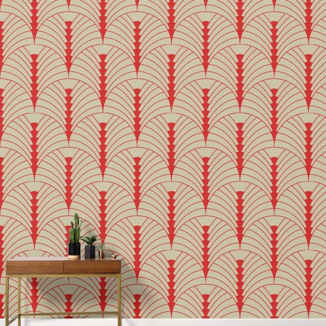 Art Deco Pattern 03 - Persian Red on Off-White Wallpaper (Hallway)