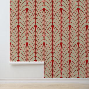 Art Deco Pattern 04 - Escher Red on Off-White Wallpaper
