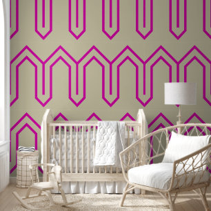 Art Deco Pattern 05 - Bold Magenta on Off-White Wallpaper