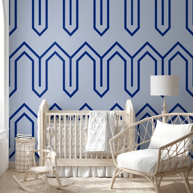 Art Deco Pattern 05 - Dark Blue on Lavender Blue Wallpaper (Kids)