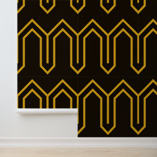 Art Deco Pattern 05 - Deco Gold 2 on Black Wallpaper