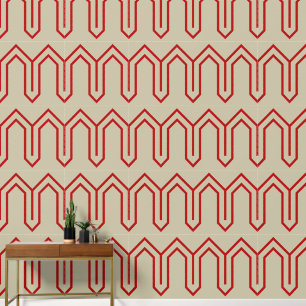 Art Deco Pattern 05 - Escher Red on Off-White Wallpaper