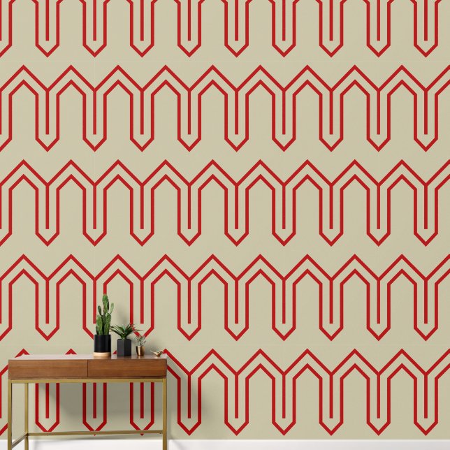 Art Deco Pattern 05 - Escher Red on Off-White Wallpaper (Hallway)