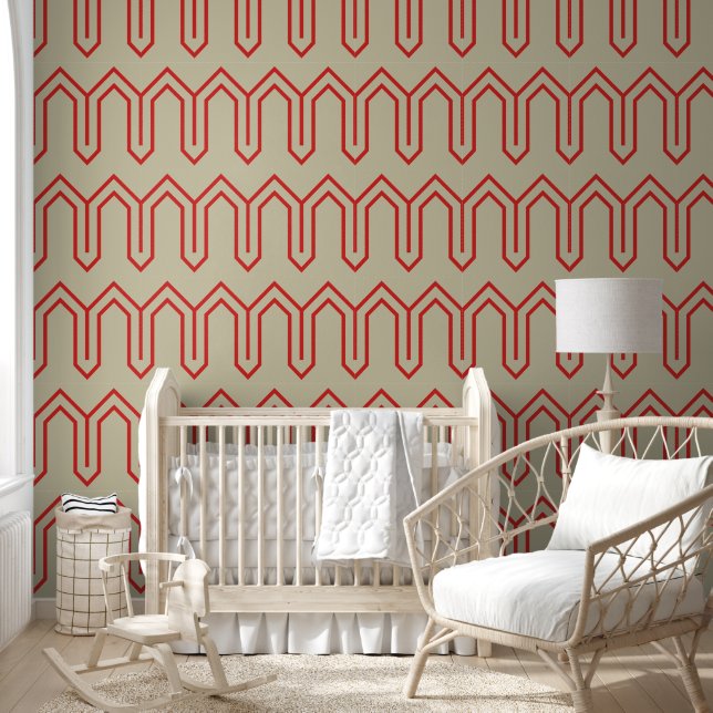 Art Deco Pattern 05 - Persian Red on Off-White Wallpaper (Kids)