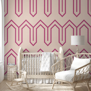 Art Deco Pattern 05 - Raspberry Pink on Light Pink Wallpaper