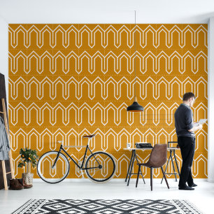 Art Deco Pattern 05 - White on Deco Gold 2 Wallpaper