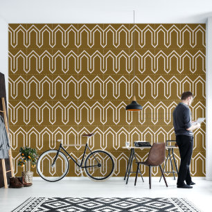 Art Deco Pattern 05 - White on Gold Fusion Wallpaper