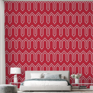 Art Deco Pattern 05 - White on Paradise Pink Wallpaper