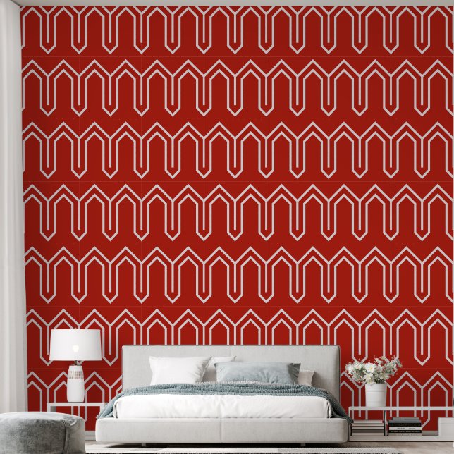 Art Deco Pattern 05 - White on Persian Red Wallpaper (Bedroom)