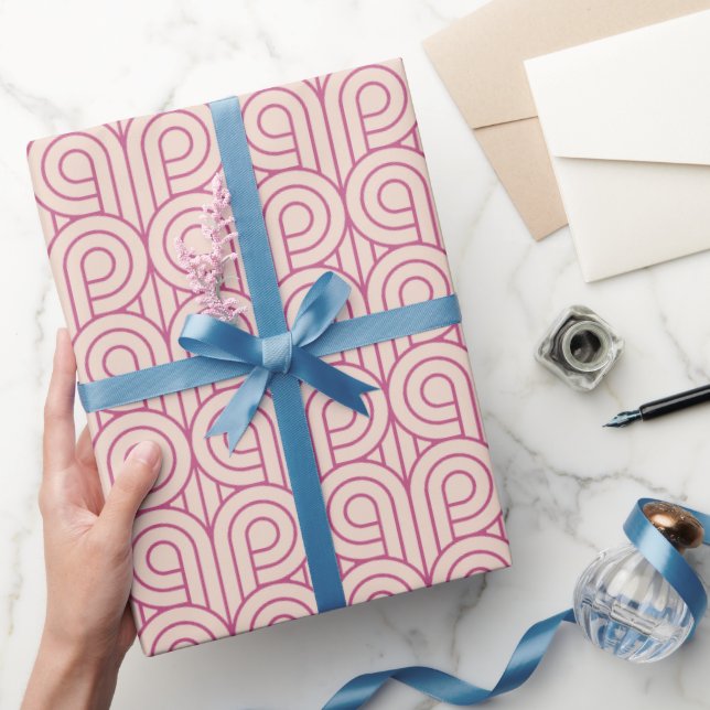 Art Deco Pattern 07 - Raspberry Pink on Light Pink Wrapping Paper (Gifting)
